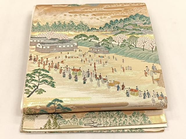 平和屋着物◎六通柄袋帯 廣重江戸百景 金糸 正絹 逸品 CABK2803yk