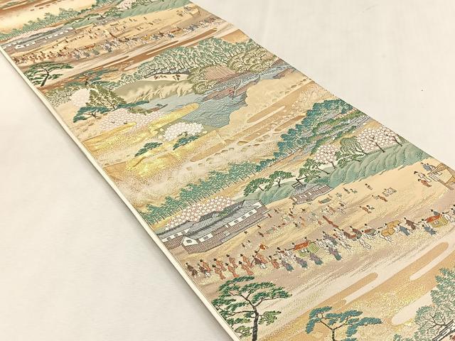 平和屋着物◎六通柄袋帯 廣重江戸百景 金糸 正絹 逸品 CABK2803yk