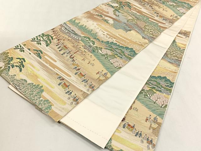 平和屋着物◎六通柄袋帯 廣重江戸百景 金糸 正絹 逸品 CABK2803yk