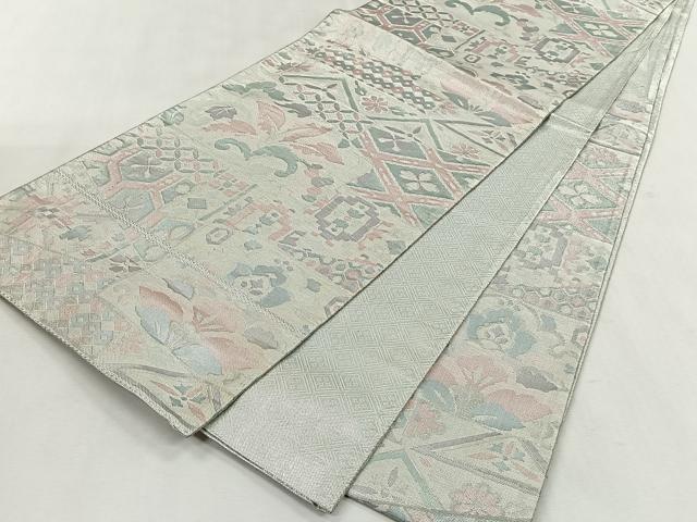 平和屋着物◎佐賀錦 六通柄袋帯 吉祥花文 銀糸 正絹 逸品 CABK2806yk