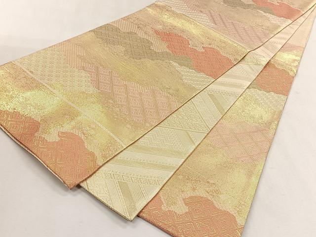平和屋着物◎佐賀錦 両面 六通柄袋帯 雲重ね吉祥文 金糸 正絹 逸品 CABK2807yk