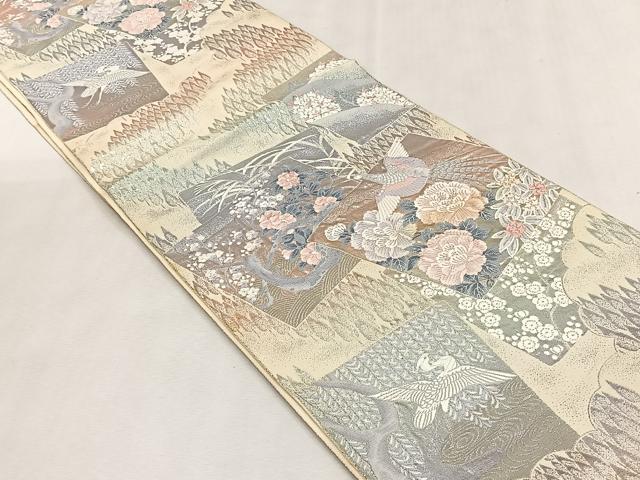 平和屋着物◎西陣 六通柄袋帯 色紙重ね花鳥文 プラチナ箔 九百錦 正絹 逸品 CABK2810yk