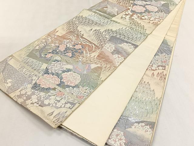 平和屋着物◎西陣 六通柄袋帯 色紙重ね花鳥文 プラチナ箔 九百錦 正絹 逸品 CABK2810yk
