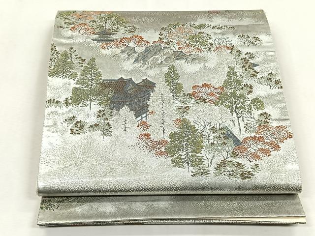 平和屋着物◎六通柄袋帯 石山秋月 近江八景 銀糸 正絹 逸品 CABK2811yk