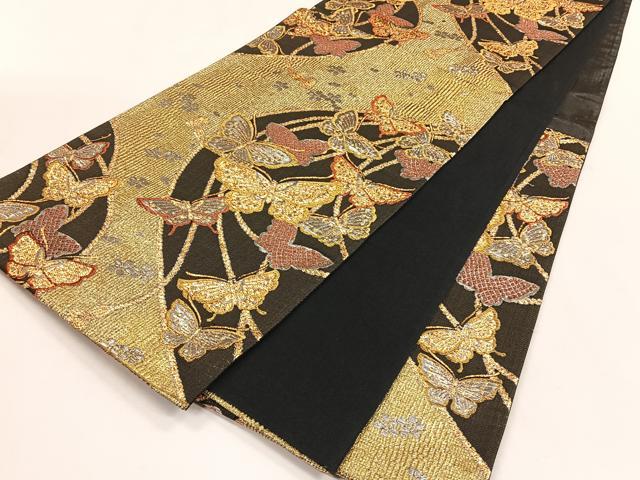 平和屋着物◎六通柄袋帯 花蝶文 金銀糸 正絹 逸品 CABK2812yk
