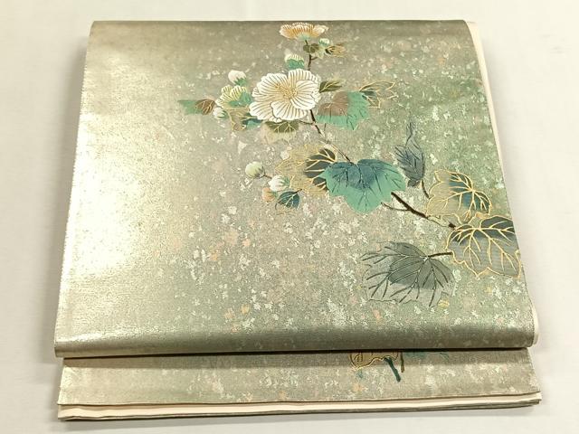 平和屋着物◎太鼓柄袋帯 作家物 枝花文 金糸 引箔 正絹 逸品 CABK2825yk