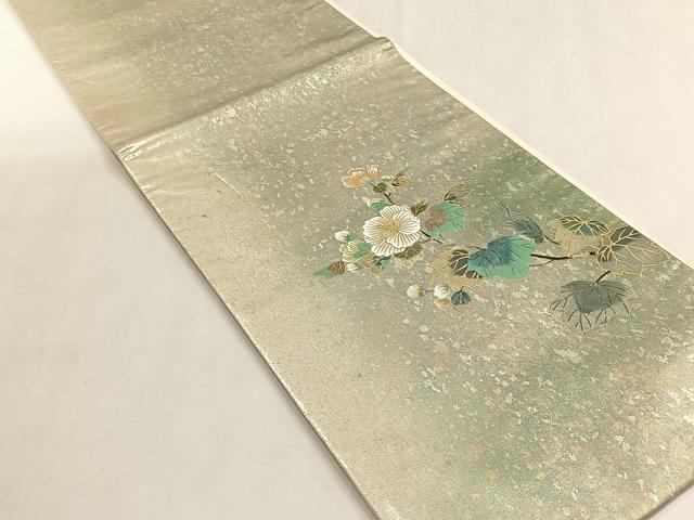 平和屋着物◎太鼓柄袋帯 作家物 枝花文 金糸 引箔 正絹 逸品 CABK2825yk