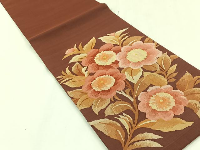 平和屋着物◎太鼓柄袋帯 ふくれ織 枝花文 正絹 逸品 CABK2827yk