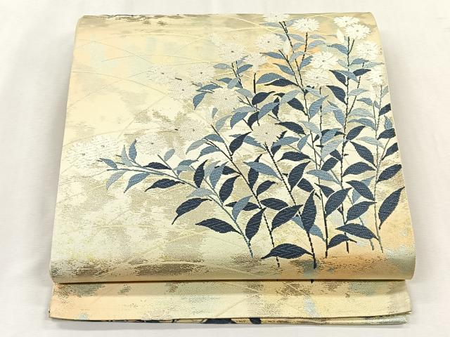 平和屋着物◎六通柄袋帯 唐織 枝花文 銀糸 正絹 逸品 CABK2831yk