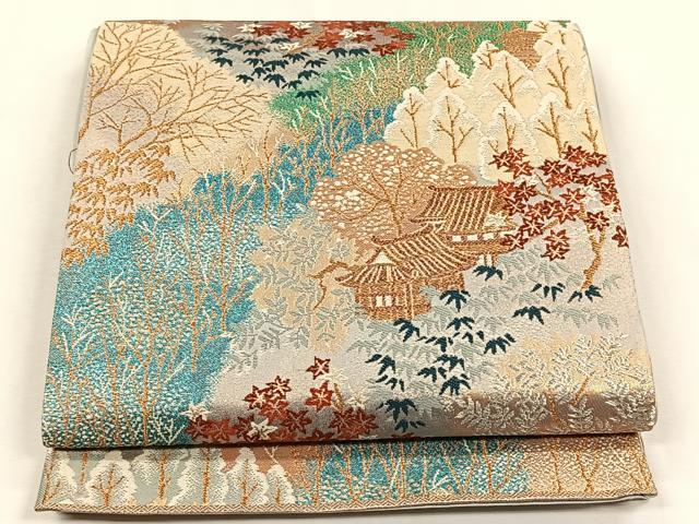 平和屋着物◎六通柄袋帯 風景文 金銀糸 正絹 逸品 CABK2849yk