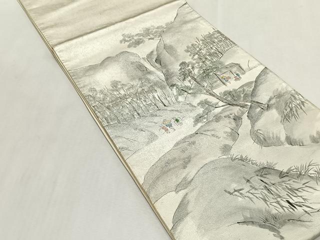 平和屋着物◎太鼓柄袋帯 作家物 手描き 風景文 正絹 逸品 CABK2857yk