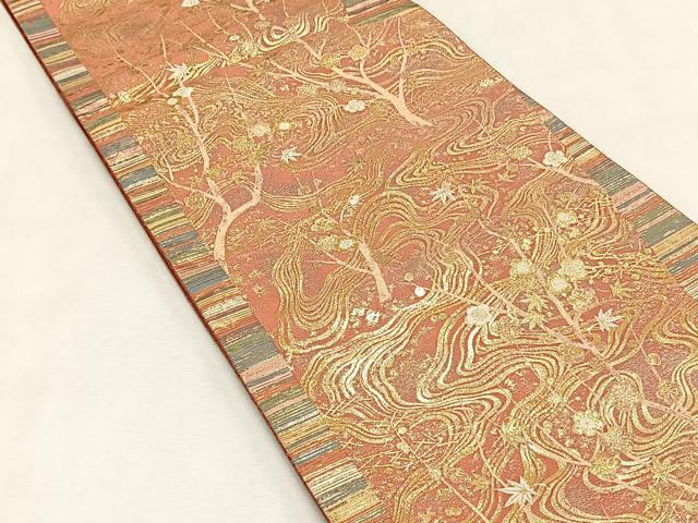平和屋着物◎六通柄袋帯 流水枝梅文 金糸 正絹 逸品 CABK2880yk