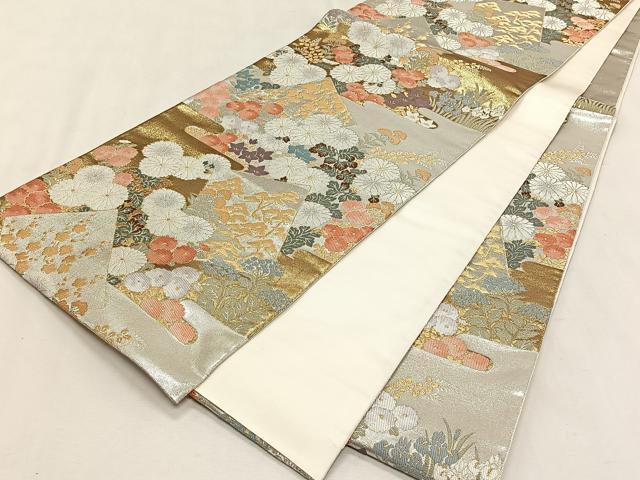 平和屋着物◎六通柄袋帯 色紙重ね草花文 金銀糸 正絹 逸品 CABK2881yk