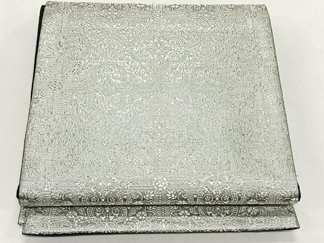平和屋着物◎全通柄袋帯 花唐草文 銀糸 正絹 逸品 CABK2891yk