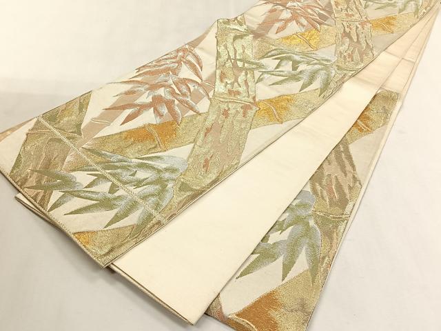 平和屋着物◎六通柄袋帯 笹竹文 金銀糸 正絹 逸品 CABK2916yk