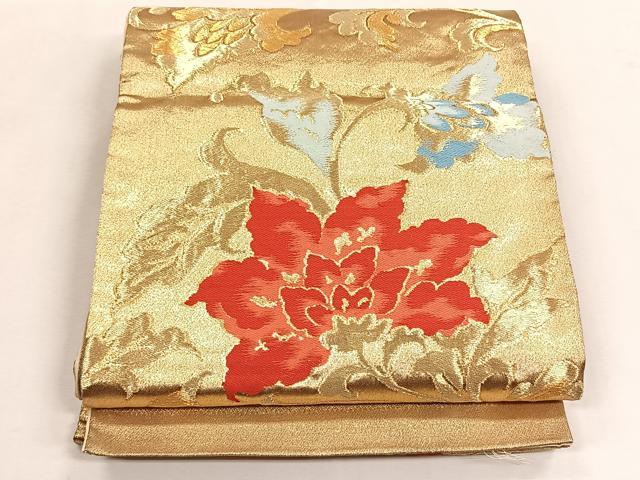 平和屋着物◎六通柄袋帯 更紗花唐草文 金糸 正絹 逸品 CABK2920yk