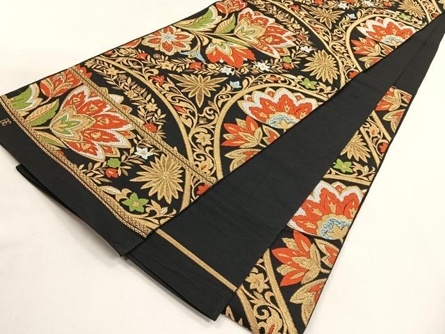 平和屋着物◎六通柄 本袋帯 更紗花文 金糸 正絹 逸品 CABK2925yk