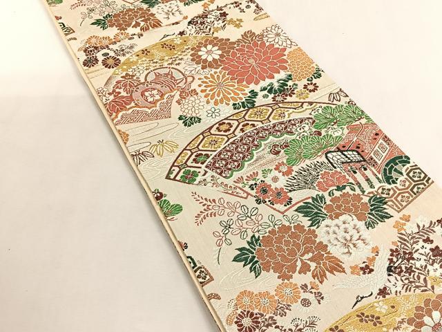 平和屋着物◎六通柄袋帯 御所車地紙草花文 金銀糸 正絹 逸品 未使用 CABK2928yk
