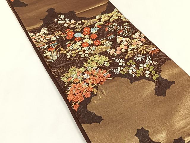 平和屋着物◎六通柄袋帯 唐織 雲取り草花文 金糸 正絹 逸品 CABK2938yk