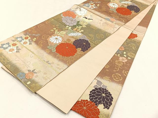 平和屋着物◎六通柄袋帯 唐織 花丸文 金糸 正絹 逸品 CABK2941yk