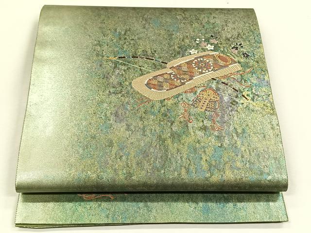 平和屋着物◎太鼓柄袋帯 抽象文 引箔 正絹 逸品 未使用 CABK2942yk