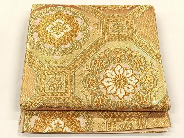 平和屋着物◎六通柄袋帯 蜀江花文 金糸 正絹 逸品 未使用 CABK2959yk
