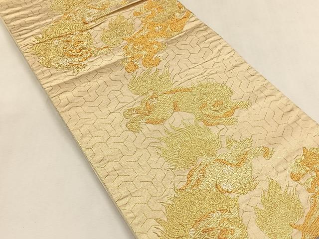 平和屋着物◎六通柄袋帯 唐獅子 金糸 正絹 逸品 CABK2960yk
