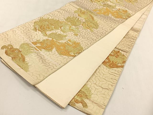 平和屋着物◎六通柄袋帯 唐獅子 金糸 正絹 逸品 CABK2960yk