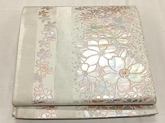 平和屋着物◎六通柄袋帯 花間道 銀糸 正絹 逸品 CABK2962yk