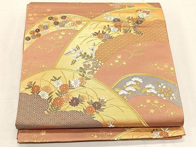 平和屋着物◎六通柄袋帯 唐織 遠山草花文 正絹 逸品 CABK2963yk