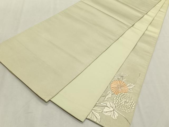 平和屋着物◎太鼓柄袋帯 総刺繍 駒刺繍 枝菊文 銀糸 正絹 逸品 CABK2986yk
