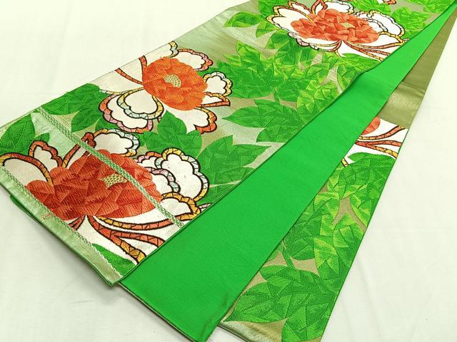 平和屋着物◎六通柄袋帯 唐織 牡丹 金糸 正絹 逸品 CABK2987 yk