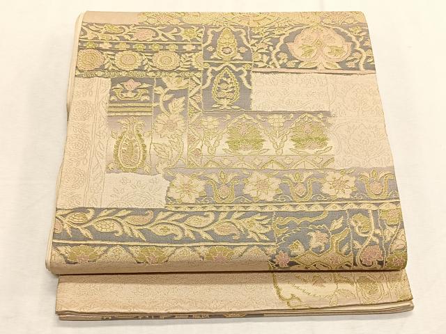 平和屋着物◎六通柄袋帯 花唐草文 金糸 正絹 逸品 CABK2988yk