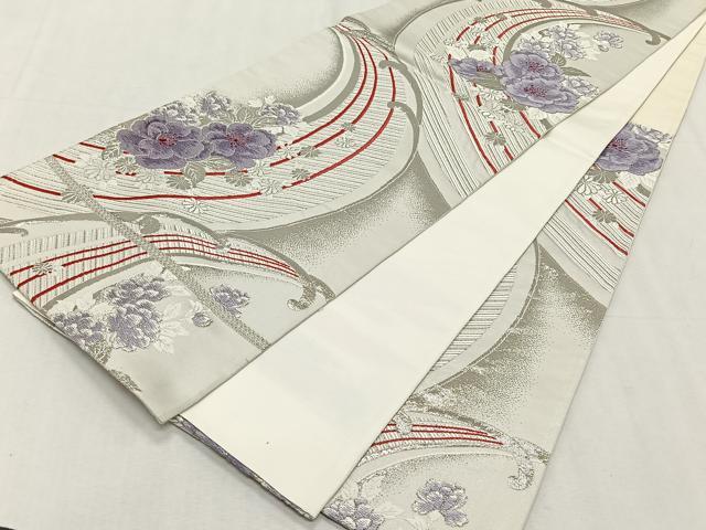 平和屋着物◎六通柄袋帯 舞花文 銀糸 正絹 逸品 CABK2990yk