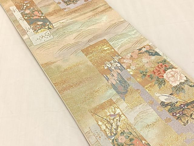 平和屋着物◎六通柄袋帯 桃山綴れ 短冊休み鳥花文 金銀糸 正絹 逸品 CABK2997yk