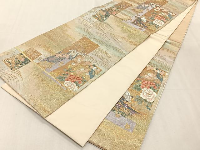 平和屋着物◎六通柄袋帯 桃山綴れ 短冊休み鳥花文 金銀糸 正絹 逸品 CABK2997yk