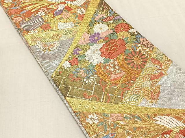 平和屋着物◎佐賀錦 西陣 野々村織物謹製 六通柄袋帯 唐織 花車文 金糸 正絹 逸品 CABK3002yk
