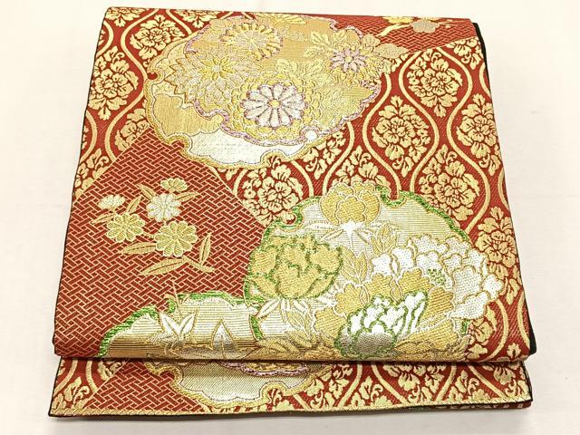 平和屋着物◎六通柄袋帯 雪輪くさばなもん 金銀糸 正絹 逸品 CABK3005yk