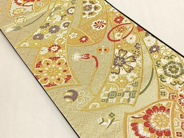 平和屋着物◎六通柄袋帯 熨斗吉祥花文 金糸 正絹 逸品 CABK3006yk