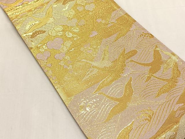 平和屋着物◎両面 六通柄袋帯 飛鶴浜松文 金糸 正絹 逸品 未使用 CABK3011yk