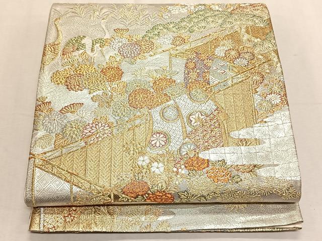 平和屋着物◎六通柄袋帯 屏風草花文 金銀糸 正絹 逸品 CABK3015yk