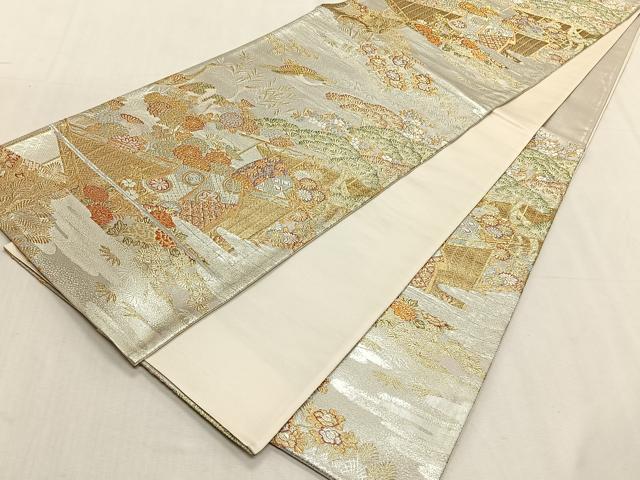 平和屋着物◎六通柄袋帯 屏風草花文 金銀糸 正絹 逸品 CABK3015yk