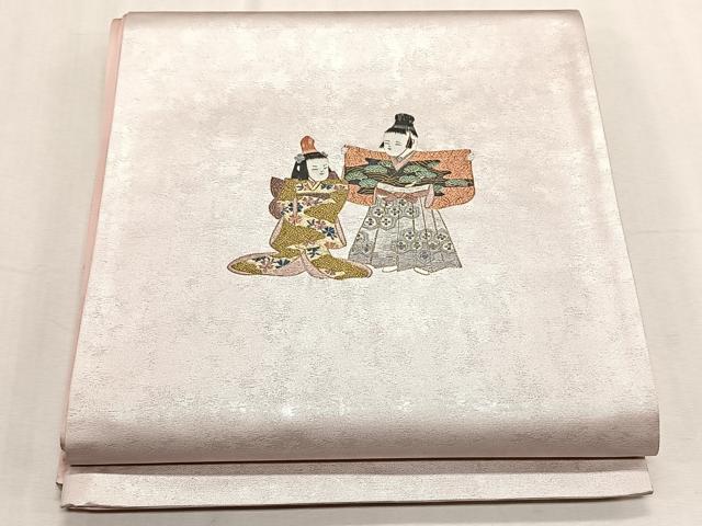 平和屋着物◎太鼓柄袋帯 総刺繍 人物文 金糸 正絹 逸品 未使用 CABK3017yk