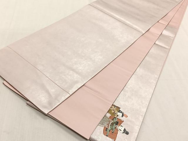 平和屋着物◎太鼓柄袋帯 総刺繍 人物文 金糸 正絹 逸品 未使用 CABK3017yk
