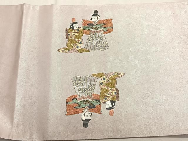 平和屋着物◎太鼓柄袋帯 総刺繍 人物文 金糸 正絹 逸品 未使用 CABK3017yk