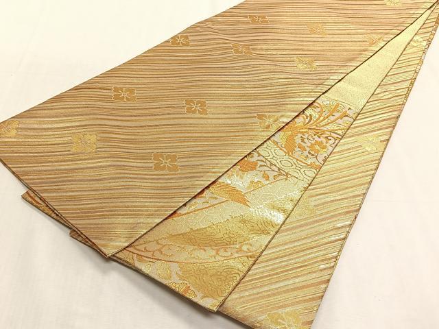 平和屋着物◎両面 六通柄袋帯 更紗花鳥文 金糸 正絹 逸品 CABK3020yk