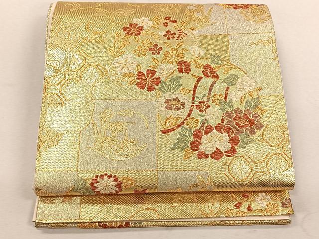 平和屋着物◎六通柄袋帯 花丸紋 金糸 正絹 逸品 CABK3022yk