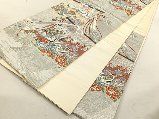 平和屋着物◎六通柄袋帯 鶴 優 プラチナ箔 正絹 逸品 CABK3027yk