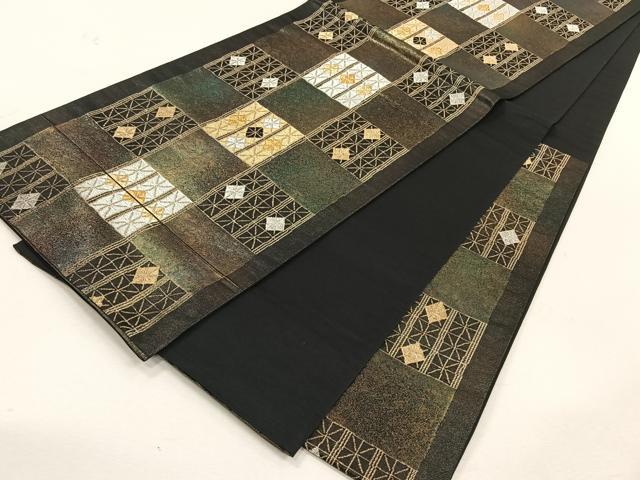 平和屋着物◎六通柄袋帯 市松吉祥文 金銀糸 正絹 逸品 CABK3038yk