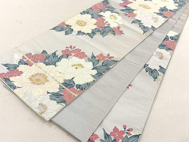 平和屋着物◎六通柄袋帯 草花文 金銀糸 正絹 逸品 CABK3052yk
